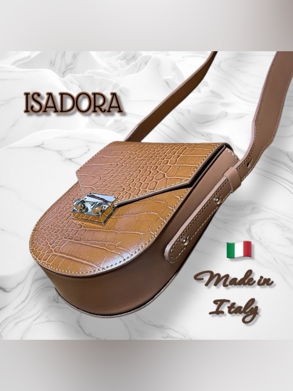 ISADORA Cuoio Made In Italy Leather Croc Embossed Crossbody Bag/Purse